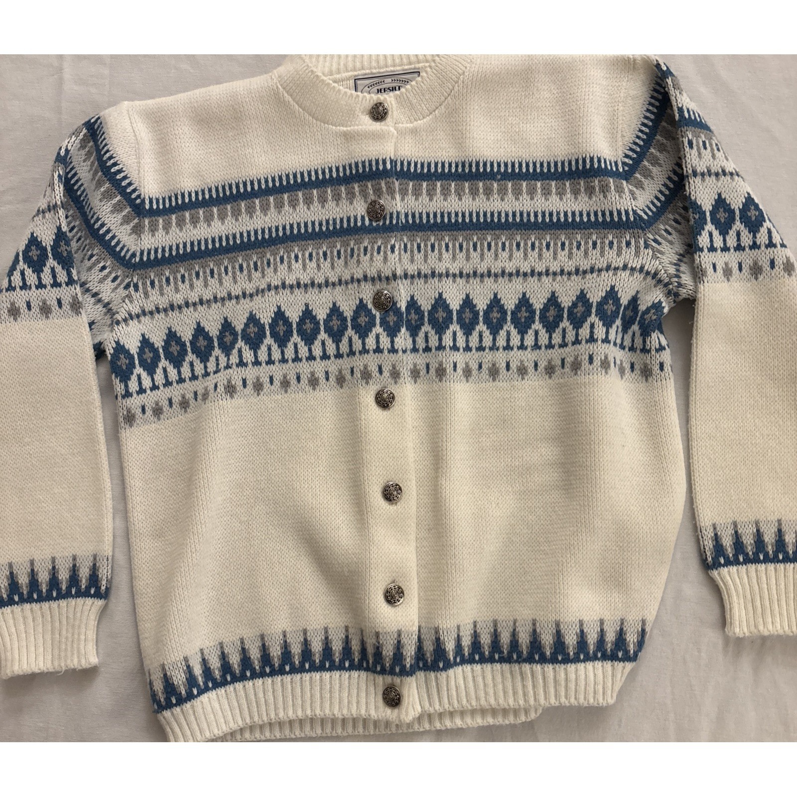 Vtg 60s 70s Jersild Cardigan Womens Medium Fair Isle Norwegian Knit Sweater